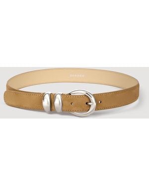 Sandro Leather Belt With Metal Buckle - Metallic