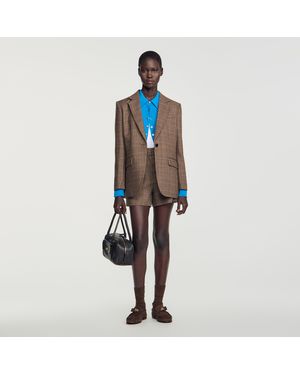 Sandro Check Wool Jacket - Blue