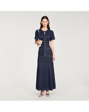 Sandro Rhinestone Knit Maxi Dress - Blue