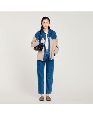 Sandro Denim And Knitwear Coatigan - Blue