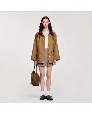 Sandro Coat With Leather Collar - Natural
