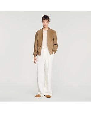 Sandro Zip-Up Split Leather Jacket - White