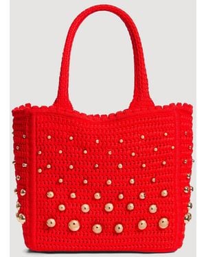 Sandro Studded Crochet Bag - Red