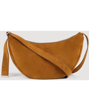 Sandro Small Zipped Split Leather Hobo - Brown
