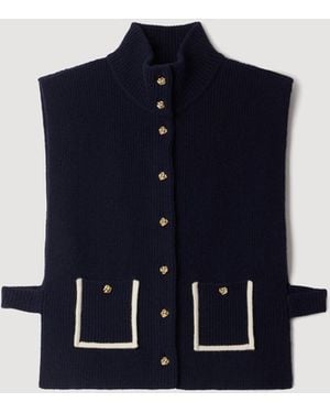 Sandro Wool And Cashmere Standing Collar - Blue