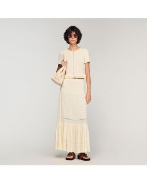 Sandro Ruffled Knit Cardigan - Natural