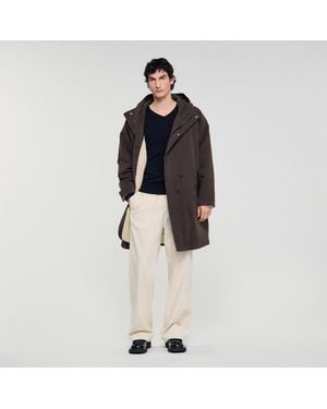 Sandro Oversized Cotton And Wool Parka - Black