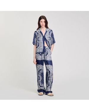 Sandro Bandana-Print Floaty Trousers - Blue