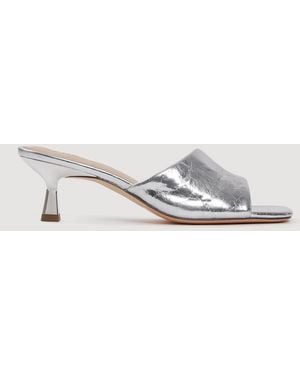 Sandro Heeled Metallic Leather Mules - White