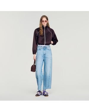 Sandro Cropped Embroidered Satin Jacket - Blue