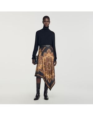 Sandro Asymmetrical Scarf Print Skirt - Blue