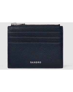 Sandro Grained Leather Zip Card Holder - Blue
