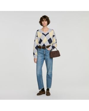 Sandro Rhinestone Argyle Jumper - Blue