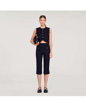 Sandro Buttoned Crop Top - Blue