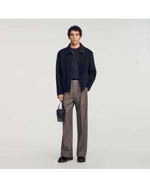 Sandro Wool Zip-Up Jacket - Blue