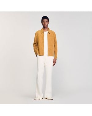 Sandro Split Leather Jacket - White