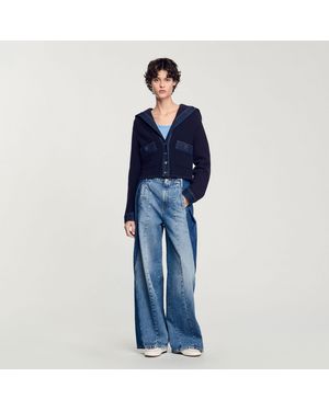 Sandro Cardigan With Denim Details - Blue