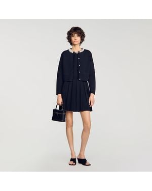 Sandro Cardigan With Pearl Flower Collar - Blue