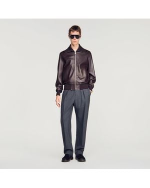 Sandro Zip-Up Leather Jacket - Blue