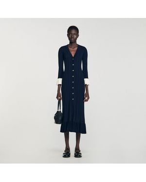 Sandro Two-Tone Knit Maxi Dress - Blue