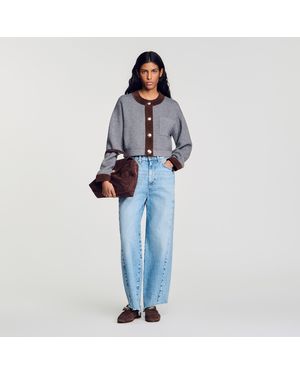 Sandro Cardigan empiècements suède - Bleu