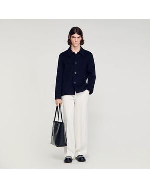 Sandro Wool Jacket With Regular Collar - Blue