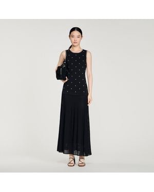 Sandro Rhinestone Flower Print Maxi Dress - Black