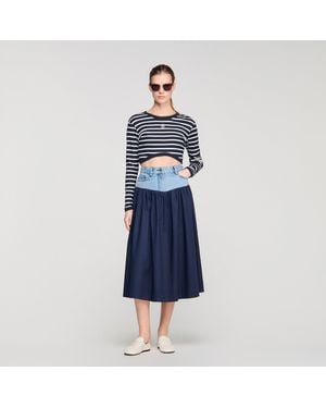 Sandro Mixed-Material Maxi Skirt - Blue