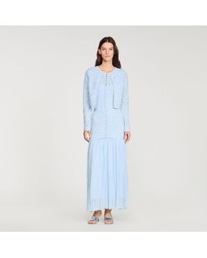 Sandro Cropped Pearled Cardigan - Blue