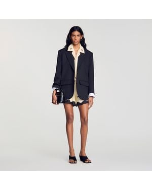 Sandro Mixed-Material Satin Jacket - Blue