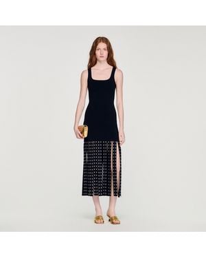 Sandro Fringed Knit Maxi Dress - Blue