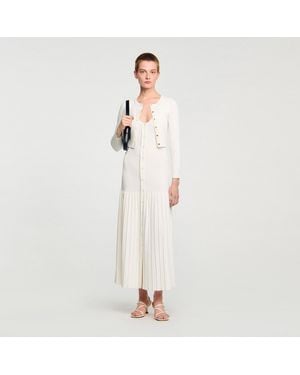 Sandro Cropped Rib Knit Cardigan - White