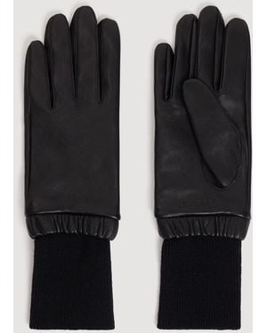 Sandro Leather And Ribbed Knit Gloves - Black