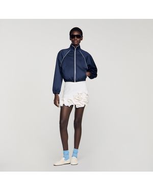 Sandro Embroidered Cropped Satin Jacket - Blue