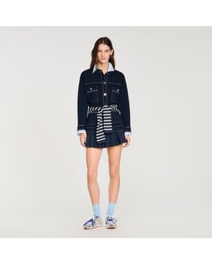 Sandro Contrast Stitch Cardigan - Blue