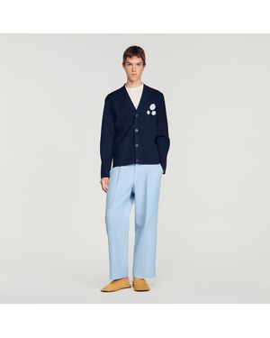 Sandro Jacquard Flower Knit Cardigan - Blue
