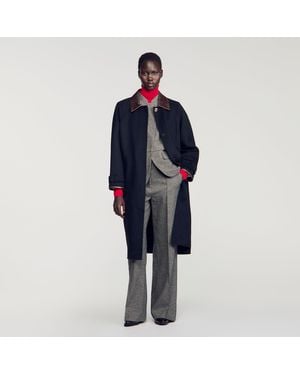 Sandro Long Double-Faced Wool Coat - Blue