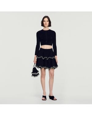 Sandro Velvet Skater Skirt With Pearls - Blue