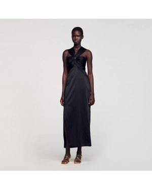 Sandro Slit Satin-Effect Maxi Dress - Blue