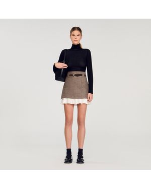 Sandro Mini Skirt With Frill And Belt - Black