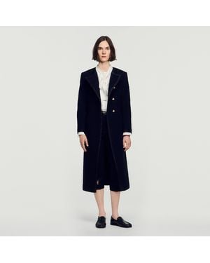 Sandro Tweed Coat With Jewel Buttons - Blue