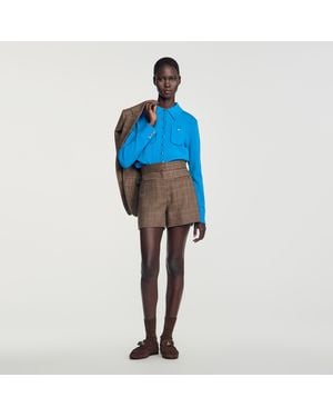 Sandro Check Wool Shorts - Blue