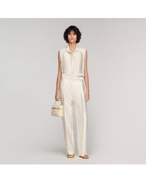 Sandro Satin-Effect Trousers - Natural