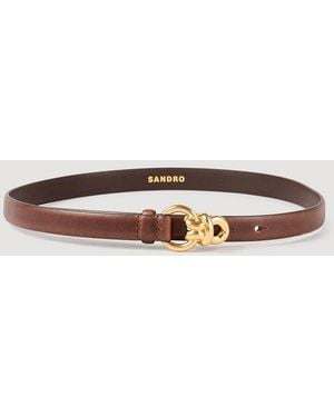 Sandro Slim Leather Belt - Brown