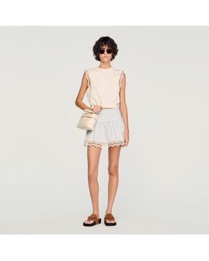 Sandro Cropped Cotton T-Shirt With Lace - White