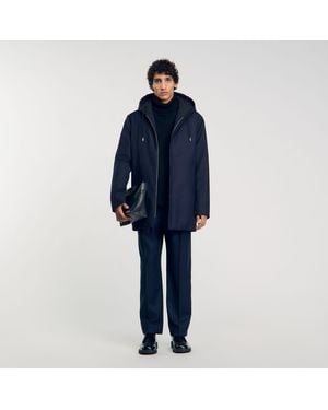 Sandro Navy Technical Quilted Hooded Zip Parka - Blue