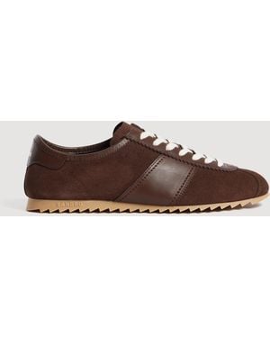 Sandro Low-Top Leather And Suede Trainers - Brown