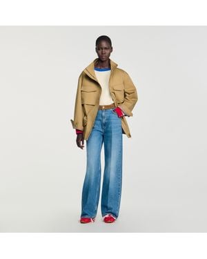 Sandro Straight Jeans With Leather Belt - Blue