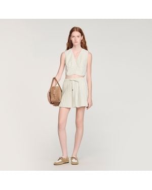 Sandro Striped Rhinestone Crop Top - Natural