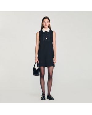 Sandro Short Dress With Contrast Collar - Blue